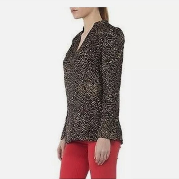 Tory Burch Silk Leopard Animal Print Tunic Blouse Brown Black Size 2 - Picture 1 of 10
